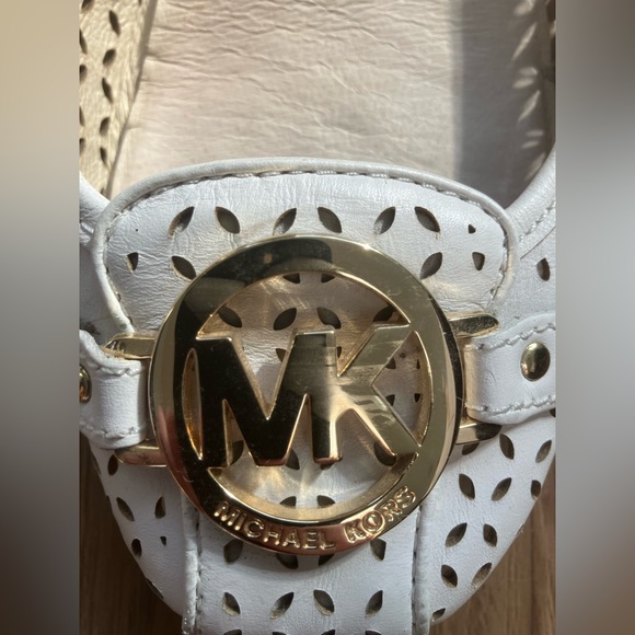 Michael Kors White Perforated Loafers with Gold Accents - Picture 3 of 4